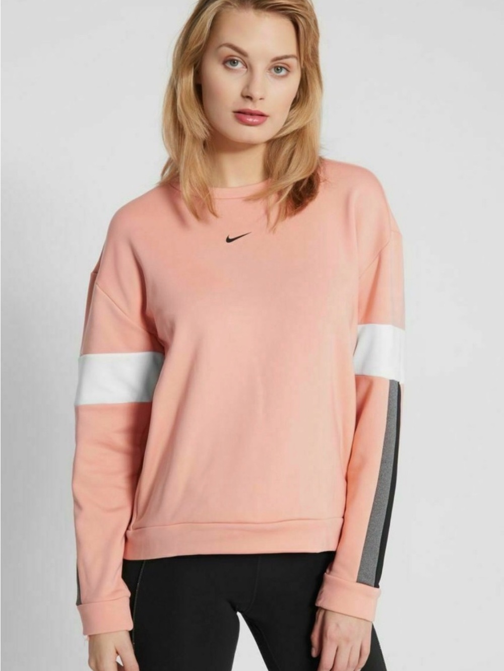 Nike Light Pink / Peach Crewneck Sweatshirt colorblock White & Gray S Pockets